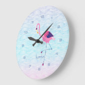Moderne Abstrakte Wasserwellen und rosa Flamingo Große Wanduhr (Winkel)