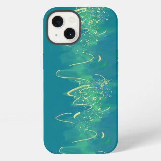 Moderne Abstrakte Wavy Gold Lines Türkis iPhone 13 Hülle