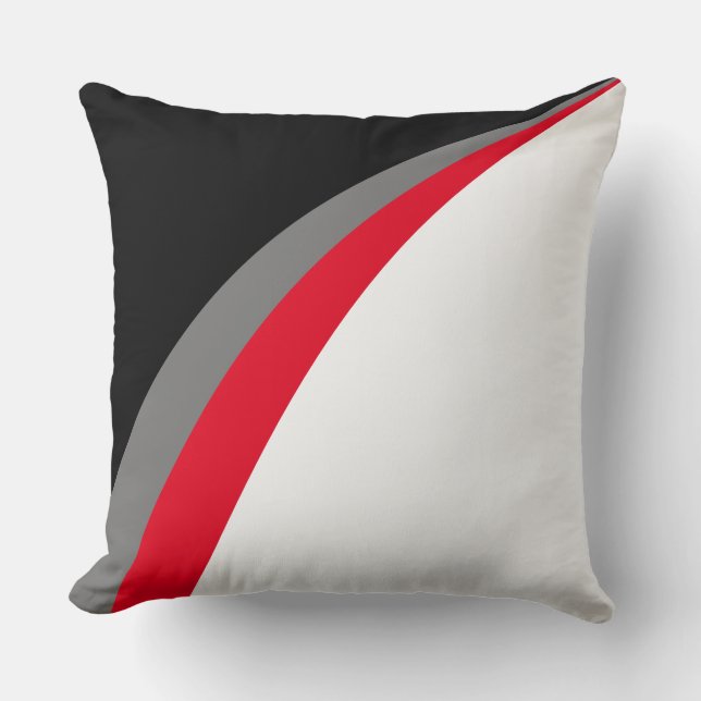 Moderne Abstrakte Wavy Lines auf schwarz, rot und  Kissen (Vorderseite)
