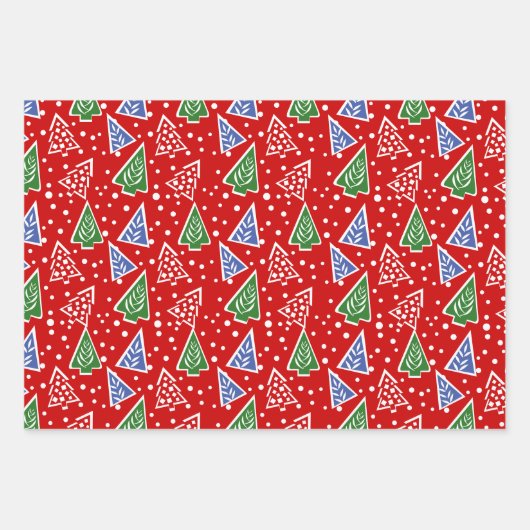 Moderne abstrakte Weihnachtsbäume Roter Urlaub Geschenkpapier Set (Vorderseite 2)