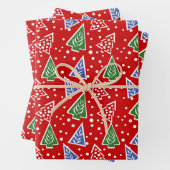 Moderne abstrakte Weihnachtsbäume Roter Urlaub Geschenkpapier Set (Beispiel)