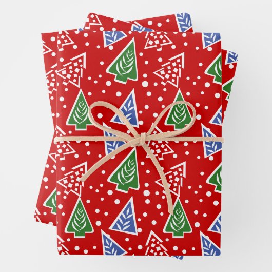 Moderne abstrakte Weihnachtsbäume Roter Urlaub Geschenkpapier Set (Beispiel)