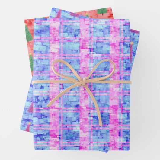 Moderne Abstrakte Weihnachtsbaummuster Wasserfarbe Geschenkpapier Set (Beispiel)