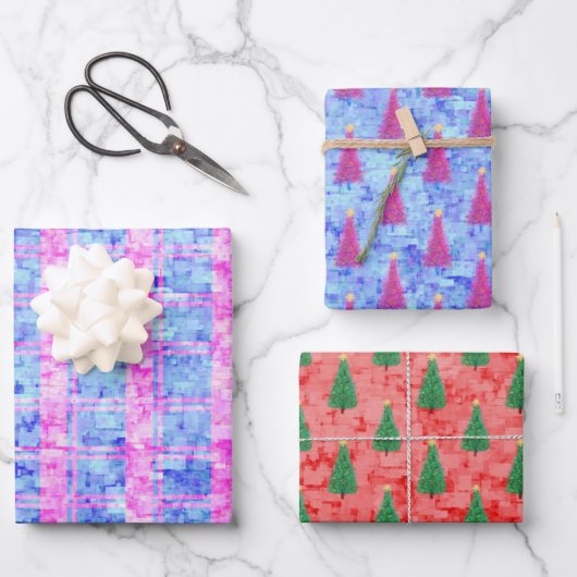 Moderne Abstrakte Weihnachtsbaummuster Wasserfarbe Geschenkpapier Set (Vorderseite)
