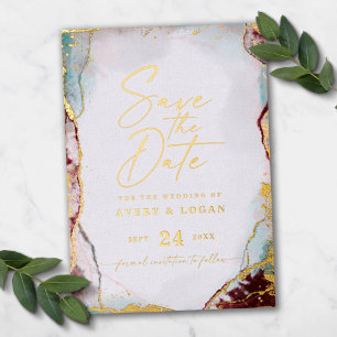 Moderne Abstrakte Weinrote Save-the-Date-Einladung Folieneinladung