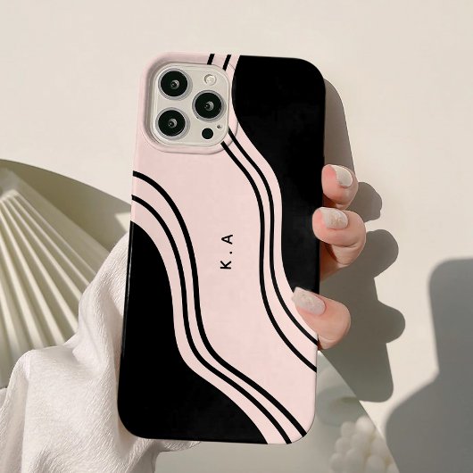 Moderne abstrakte Wellen Schwarz & Creme Case-Mate iPhone Hülle