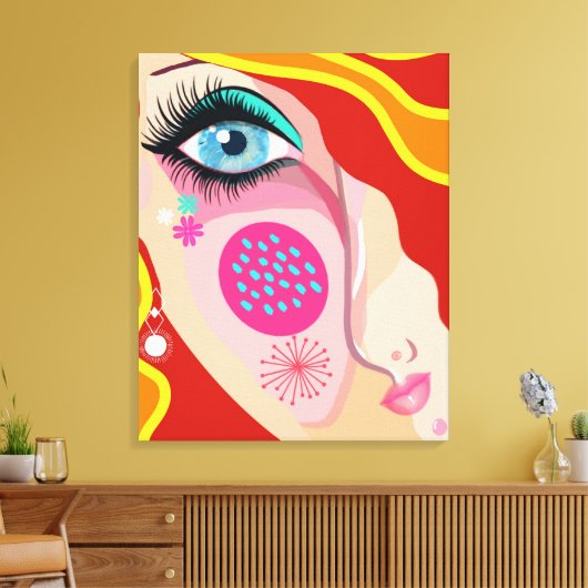 Moderne Abstrakte Whimsistische Gesichter Feine Ku Leinwanddruck (Insitu (Wohnzimmer))