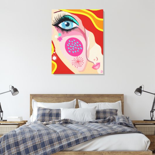 Moderne Abstrakte Whimsistische Gesichter Feine Ku Leinwanddruck (Insitu (Schlafzimmer))