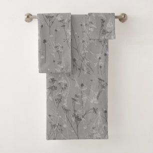 Moderne Abstrakte Wildblumen Grau Badhandtuch Set