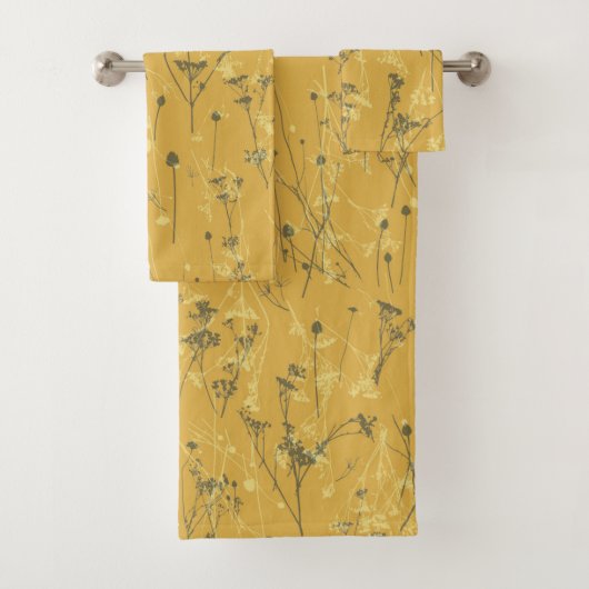 Moderne Abstrakte Wildblumen Senfgelb Badhandtuch Set (Insitu)