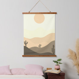Moderne Abstrakte Wüstenlandschaft Wandteppich Mit Holzrahmen