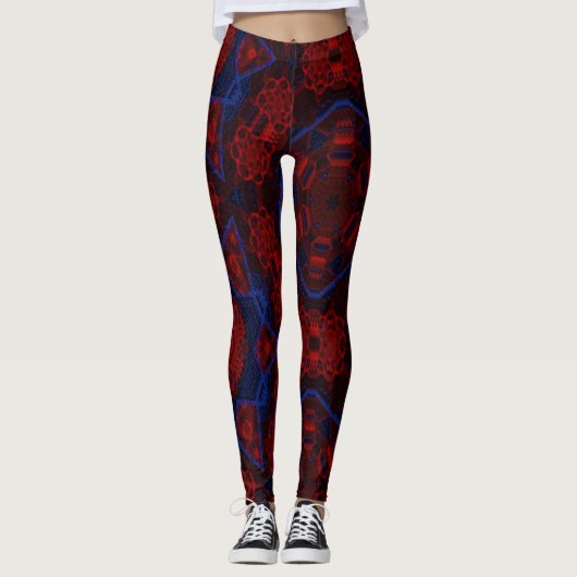 MODERNE abstrakte Zeichnungen in Rose-Rot-Blau-Mos Leggings (Vorderseite)