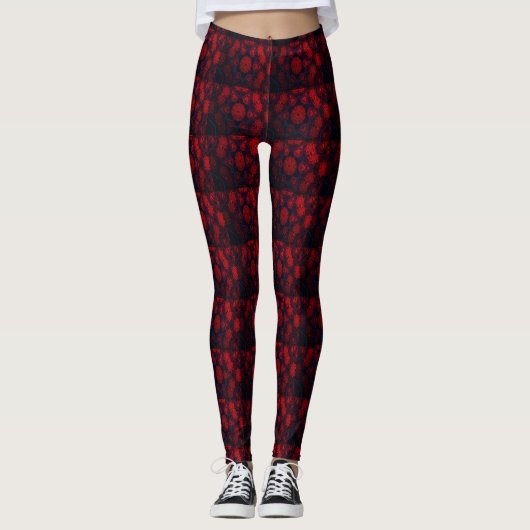 MODERNE abstrakte Zeichnungen in Rose-Schwarz-Rot- Leggings (Vorderseite)