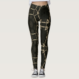 MODERNE abstrakte Zeichnungen in Schwarz-Gold-Mosa Leggings