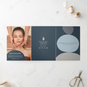 Moderne Abstrakte Zen Stones Blue Wellness Broschü Dreifach Gefaltete Karte