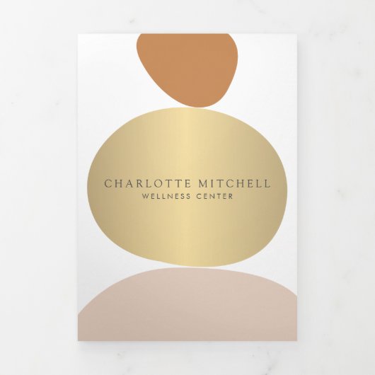 Moderne Abstrakte Zen Stones Gold Wellness Broschü Dreifach Gefaltete Karte (Cover)