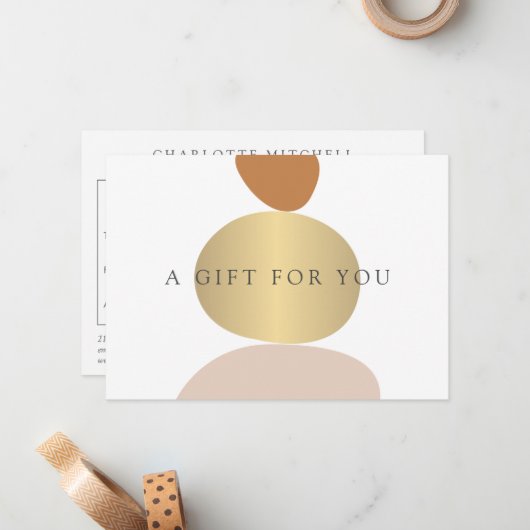 Moderne Abstrakte Zen Stones Gold Yoga Geschenkkar Mitteilungskarte (Vorderseite/Rückseite Beispiel)