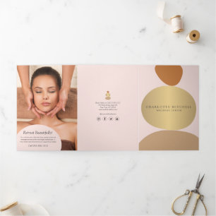 Moderne Abstrakte Zen Stones Pink Wellness Broschü Dreifach Gefaltete Karte