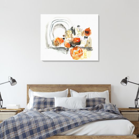 Moderne Abstraktion Niedlich Orange Doodle Leinwanddruck (Insitu (Schlafzimmer))