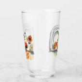 Moderne Abstraktion Niedliches Muster Orangendoodl Glas (Links)
