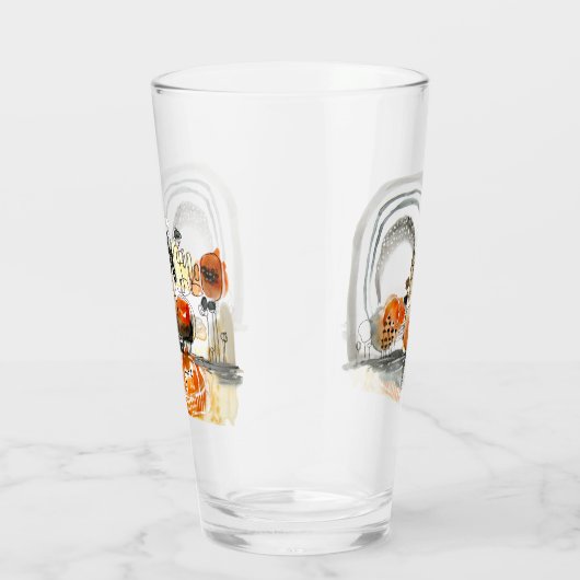 Moderne Abstraktion Niedliches Muster Orangendoodl Glas (Rechts)