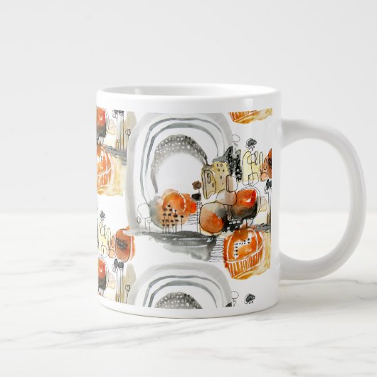 Moderne Abstraktion Niedliches Muster Orangendoodl Jumbo-Tasse (Rechts)