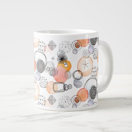 Moderne Abstraktion Niedliches Muster rosa Doodle Jumbo-Tasse (Vorderseite Rechts)