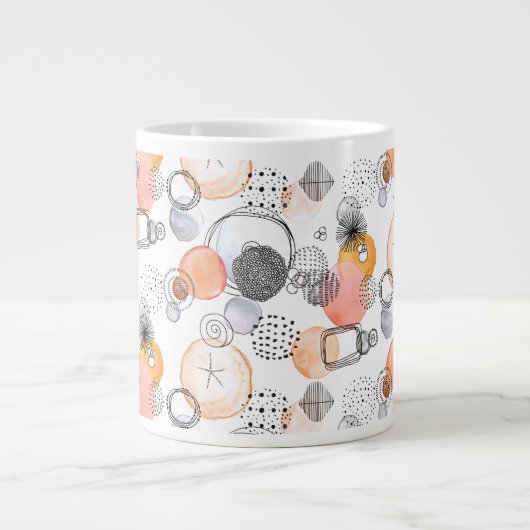 Moderne Abstraktion Niedliches Muster rosa Doodle Jumbo-Tasse (Vorderseite)
