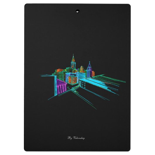Moderne Abstraktion Schwarze farbige Stadt Klemmbrett (Rückseite)