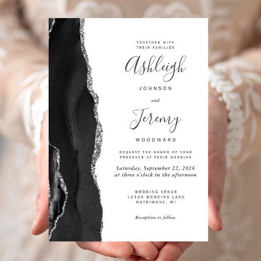 Moderne Achat Schwarz Silber Hochzeit Einladung