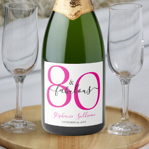 Moderne Acht und Fabelhafte Pink 80. Geburtstagsfe Schaumweinetikett