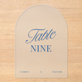 Moderne Acryl Blaue Hochzeit Tischnummer (Vorderseite)
