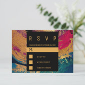 Moderne Acryl-Malerei mit schwarzem Gold Hochzeit RSVP Karte (Stehend Vorderseite)