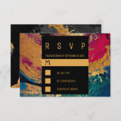 Moderne Acryl-Malerei mit schwarzem Gold Hochzeit RSVP Karte (Vorne/Hinten)