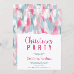 Moderne Acryl-Pinselstriche rosa blaue Weihnachten Einladung