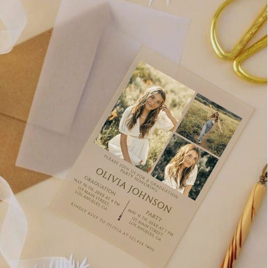 Moderne Acrylic 3-Foto-Abschluss-Ankündigung Acryleinladungen