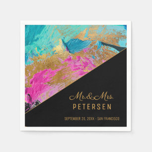 Moderne Acrylmalerei Gold Hochzeit Mr & Mrs. Serviette