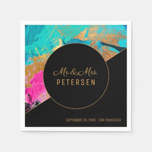 Moderne Acrylmalerei Gold Hochzeit Mr & Mrs. Serviette (Vorderseite)