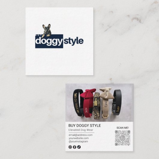 Moderne Add Your Logo Foto QR Code Social Media Quadratische Visitenkarte (Vorne/Hinten)