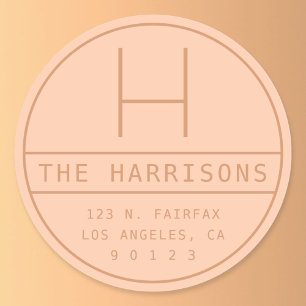 Moderne Adresse & Monogramm   Pfirsich Runder Aufkleber