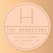 Moderne Adresse und Monogramm | Peach Runder Aufkleber