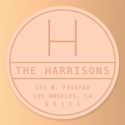 Moderne Adresse und Monogramm | Peach Runder Aufkleber