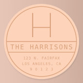Moderne Adresse und Monogramm | Peach Runder Aufkleber