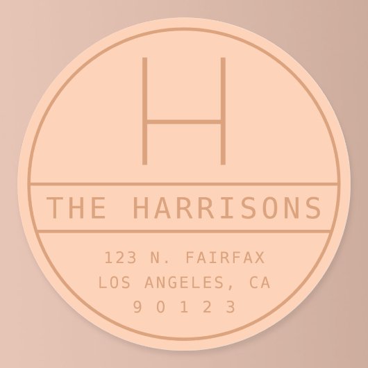 Moderne Adresse und Monogramm | Peach Runder Aufkleber