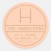 Moderne Adresse und Monogramm | Peach Runder Aufkleber (Vorderseite)