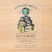 Moderne Adventure Travel Globe Baby Dusche Acryleinladungen (Vorderseite)