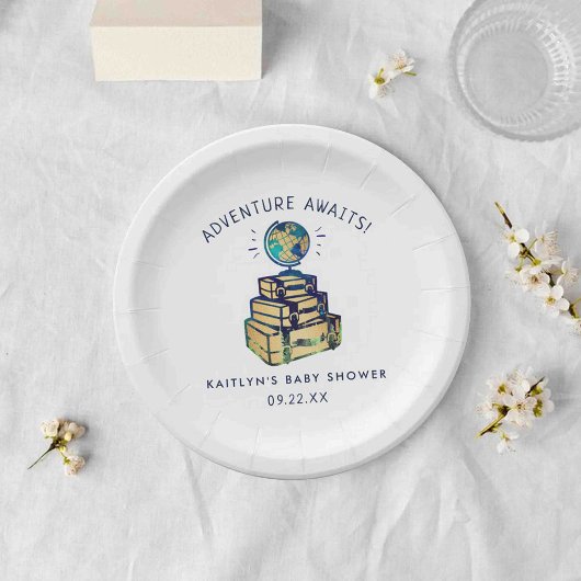 Moderne Adventure Travel Globe Baby Dusche Pappteller