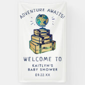 Moderne Adventure Travel Globe Baby Dusche Willkom Banner (Vertikal)