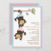 Moderne Affe-Zwillings-Mädchen-u. Jungen-Babyparty Einladung (Vorne/Hinten)