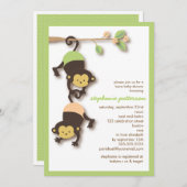 Moderne Affen Twins Neutrale Babydusche Einladung (Vorne/Hinten)